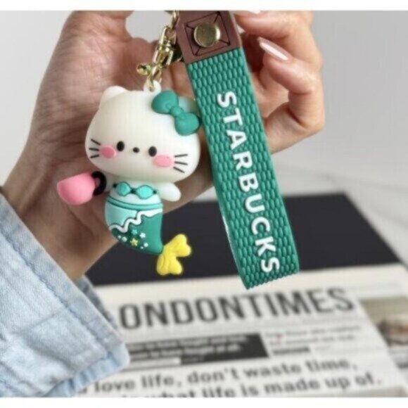 Starbucks Hello Kitty Mermaid Keychain Green Sanrio Collab Strap Bag Charm Cute - Picture 2 of 7